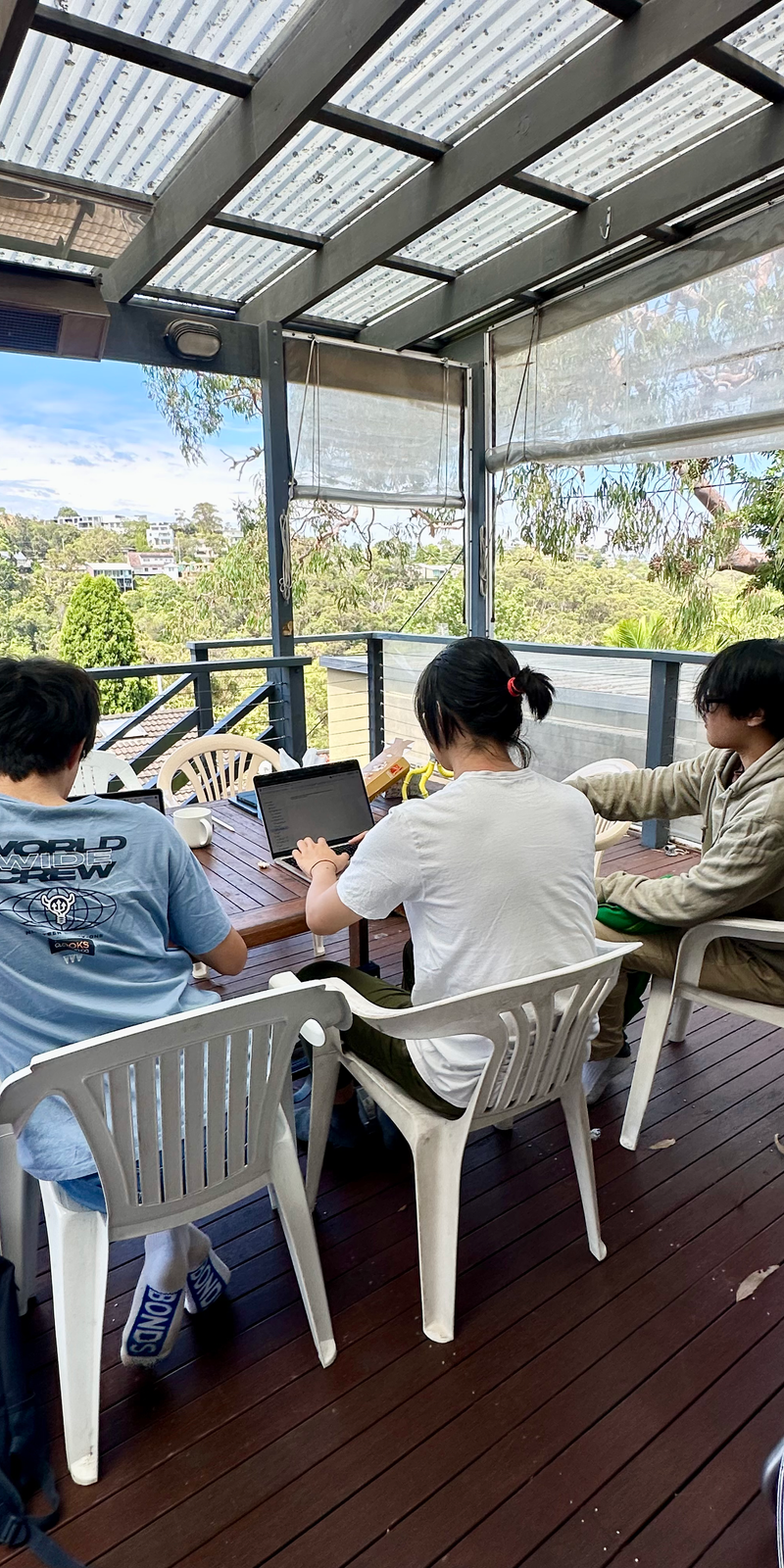 Students studying on the deck