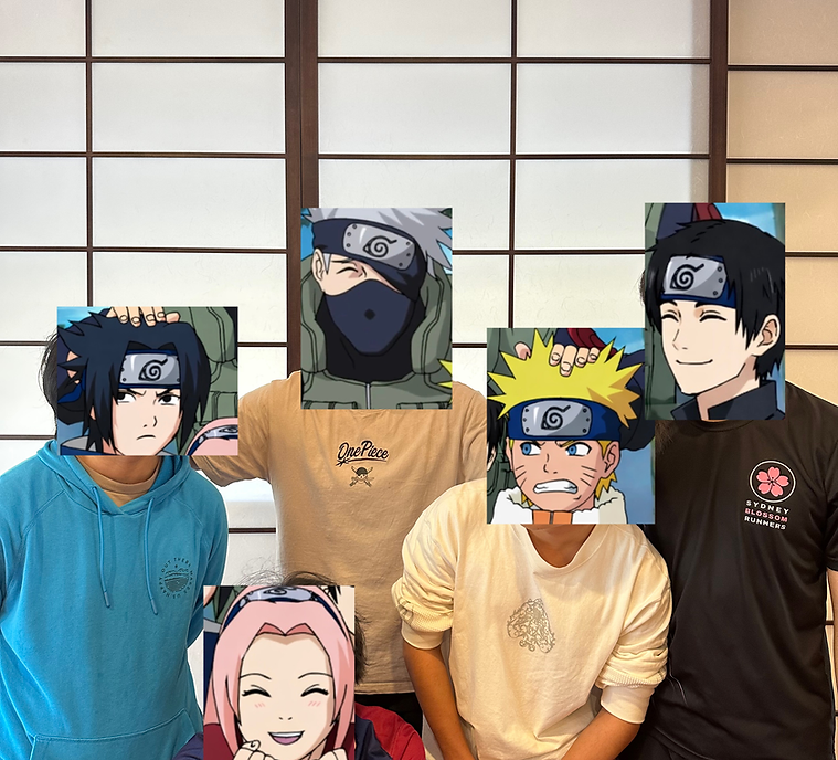 Harrison with students — Naruto characters edited over faces